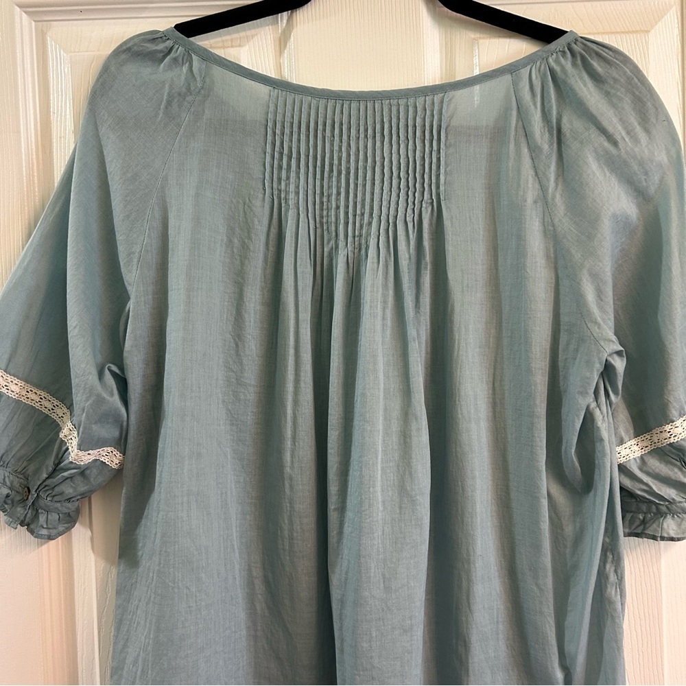 Sundance Pleated Blue Tunic Peasant Cottagecore Cotton Prairie Romantic Sz Med - Picture 9 of 10